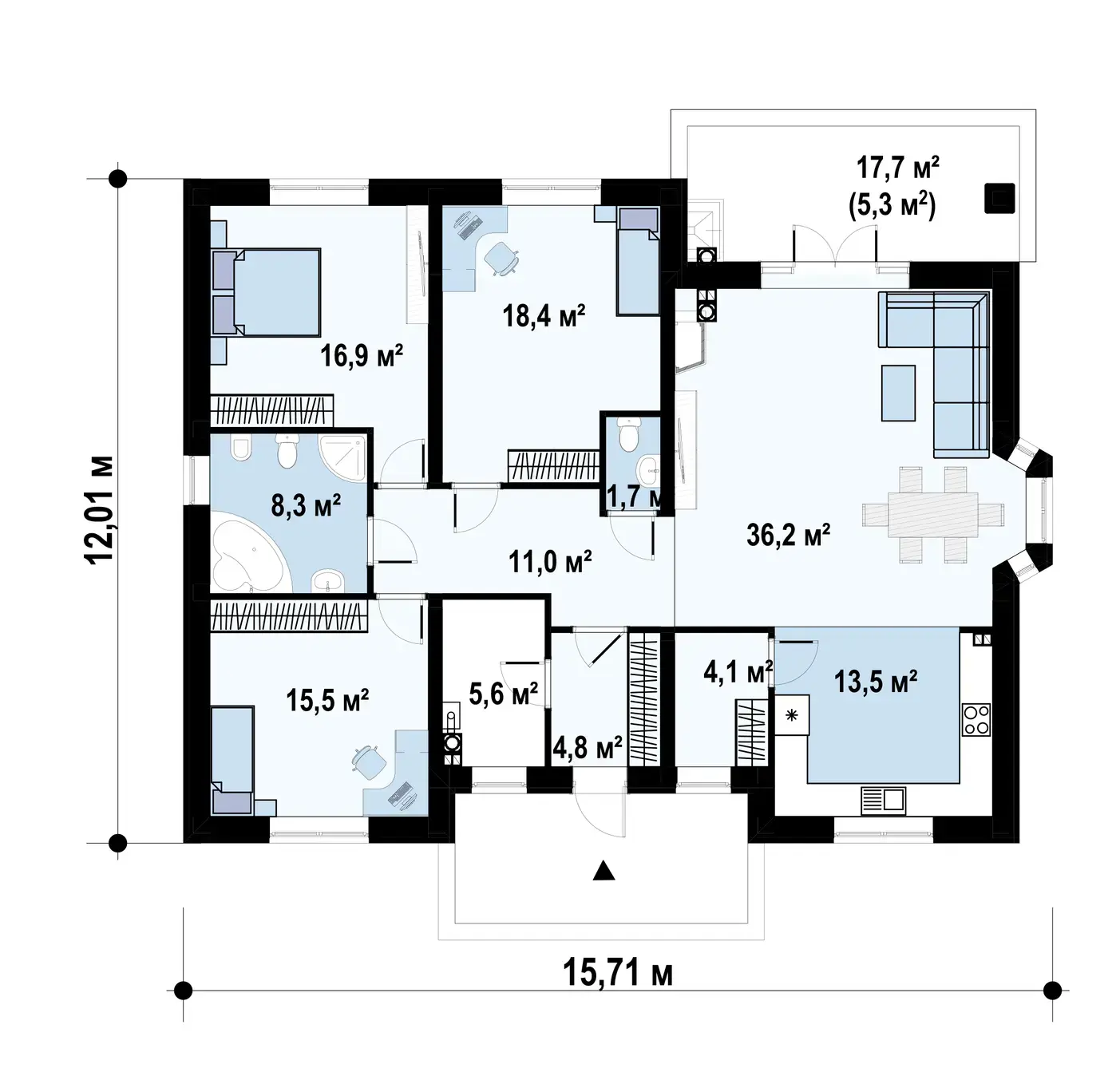 1-ий поверх 136,0 / 141,3 m²