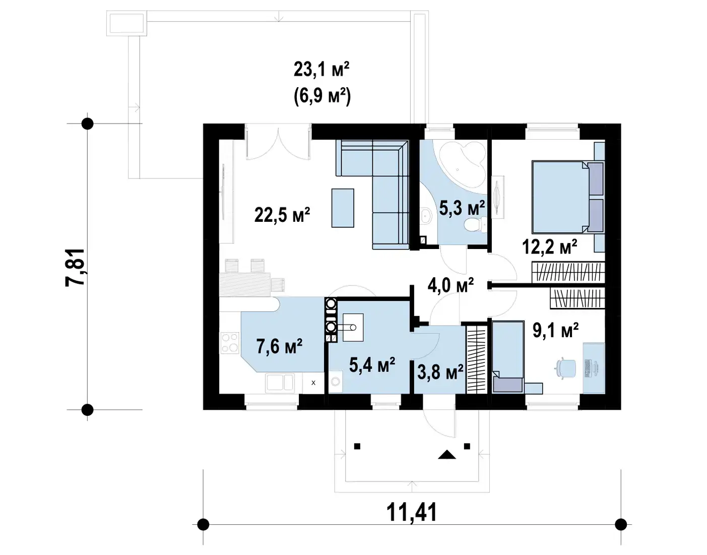 1-ий поверх 69,9 / 76,8 m²