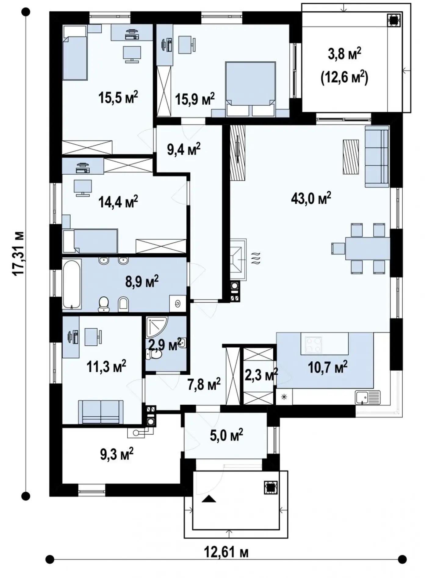 1-ий поверх 156,4 / 160,2 m²