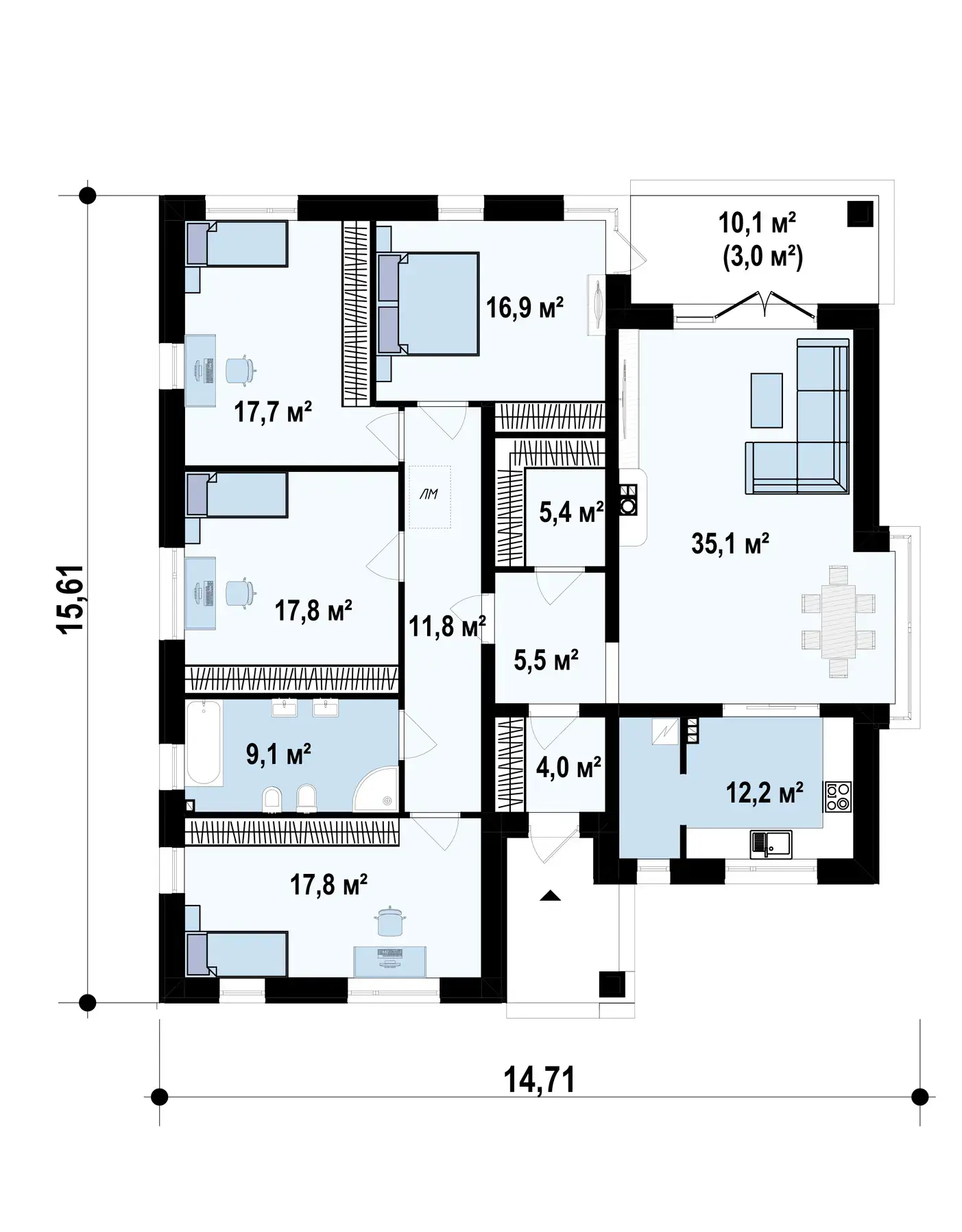 1-ий поверх 153,3 / 156,3 m²