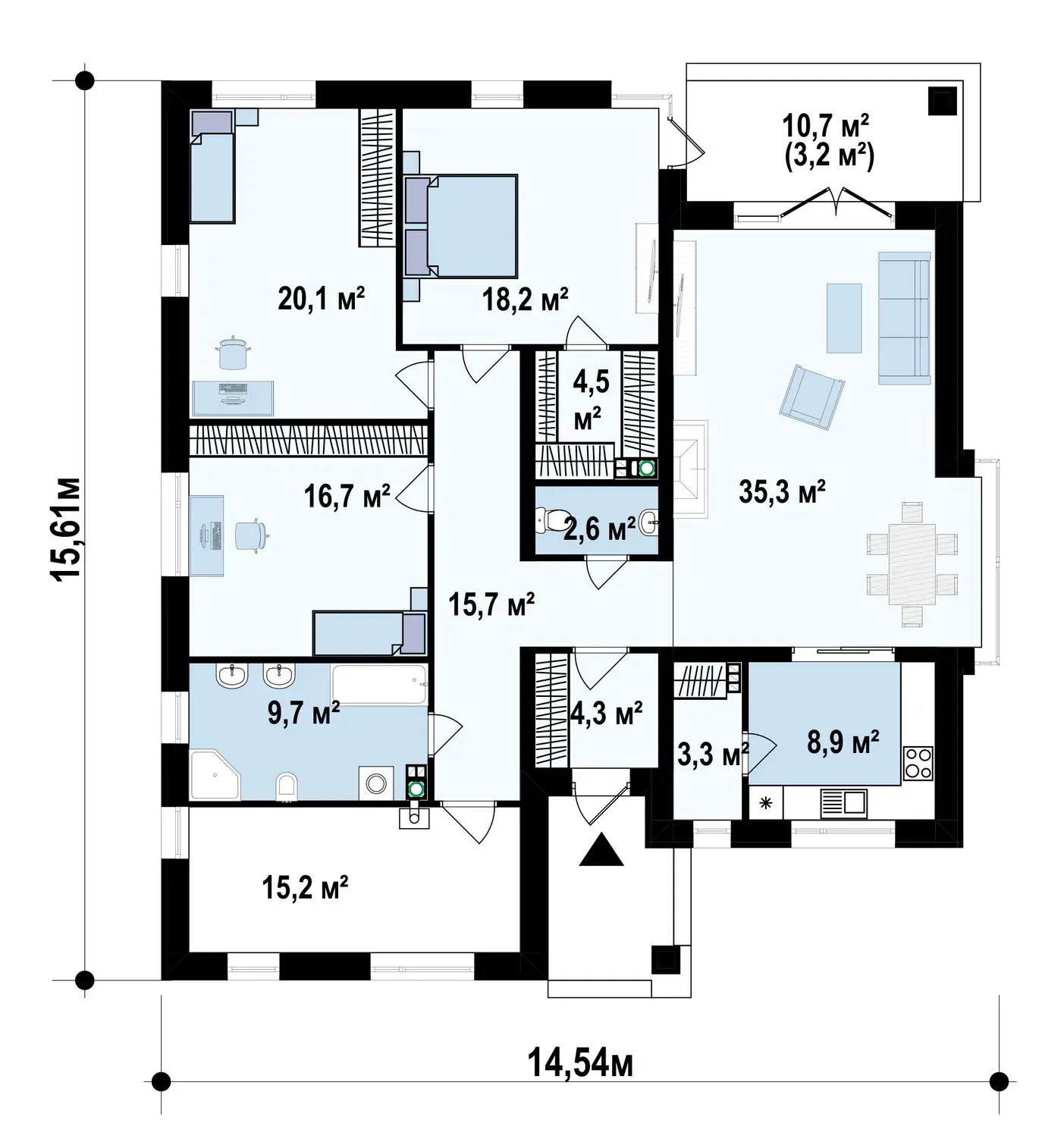 1-ий поверх 154,5 / 157,7 m²