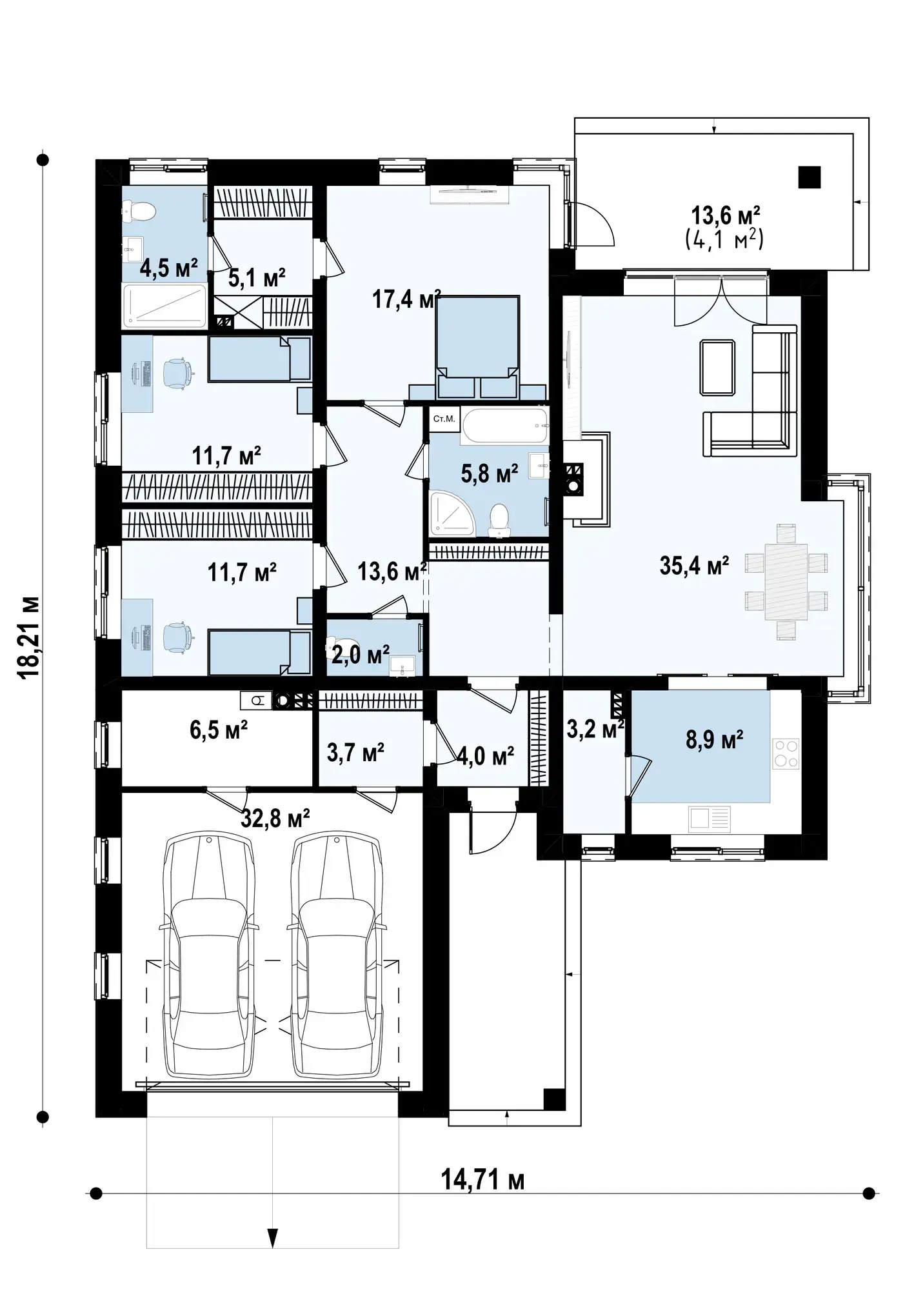 1-ий поверх 166,3 / 170,4 m²