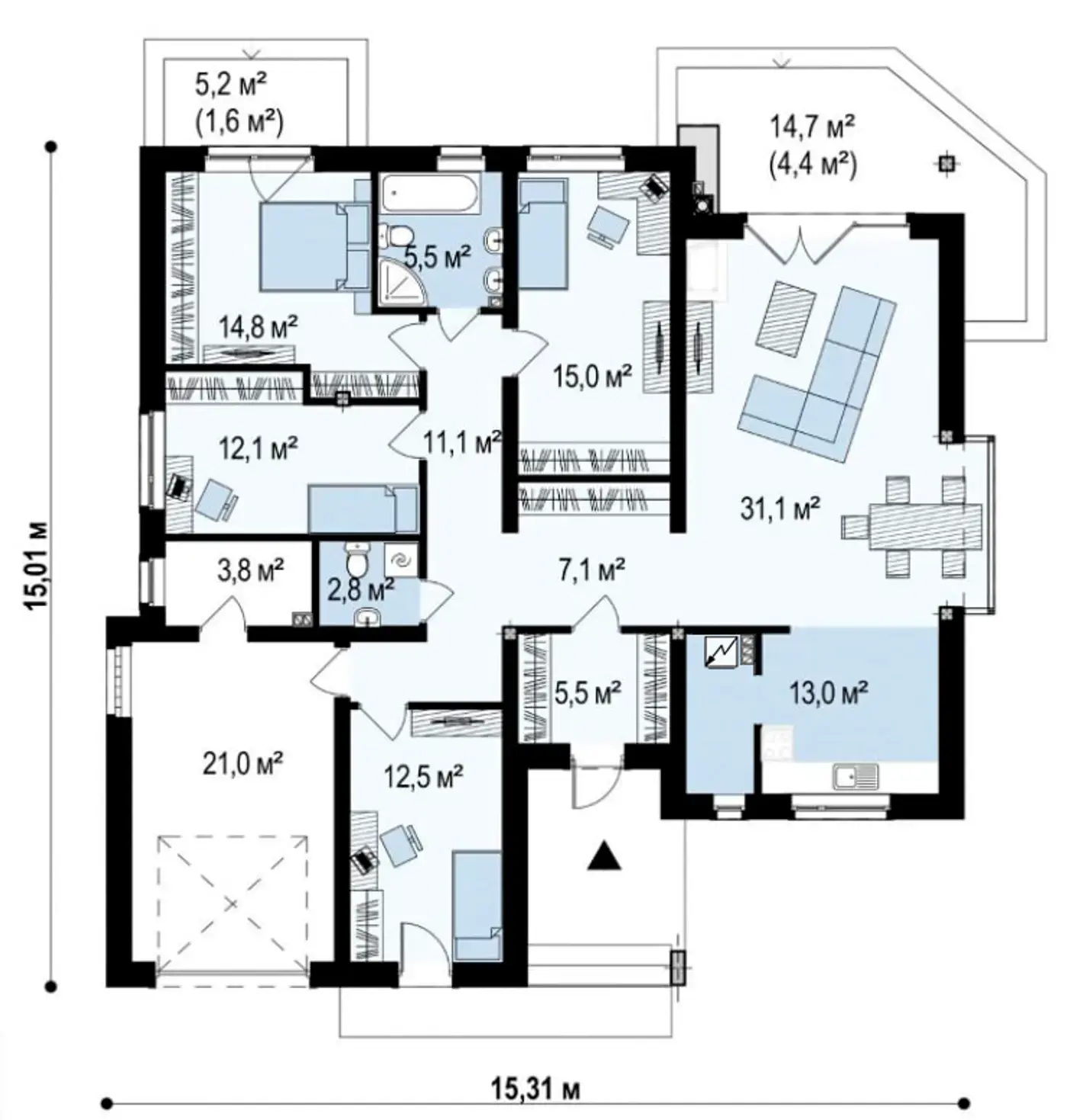 1-ий поверх 155,3 / 161,3 m²