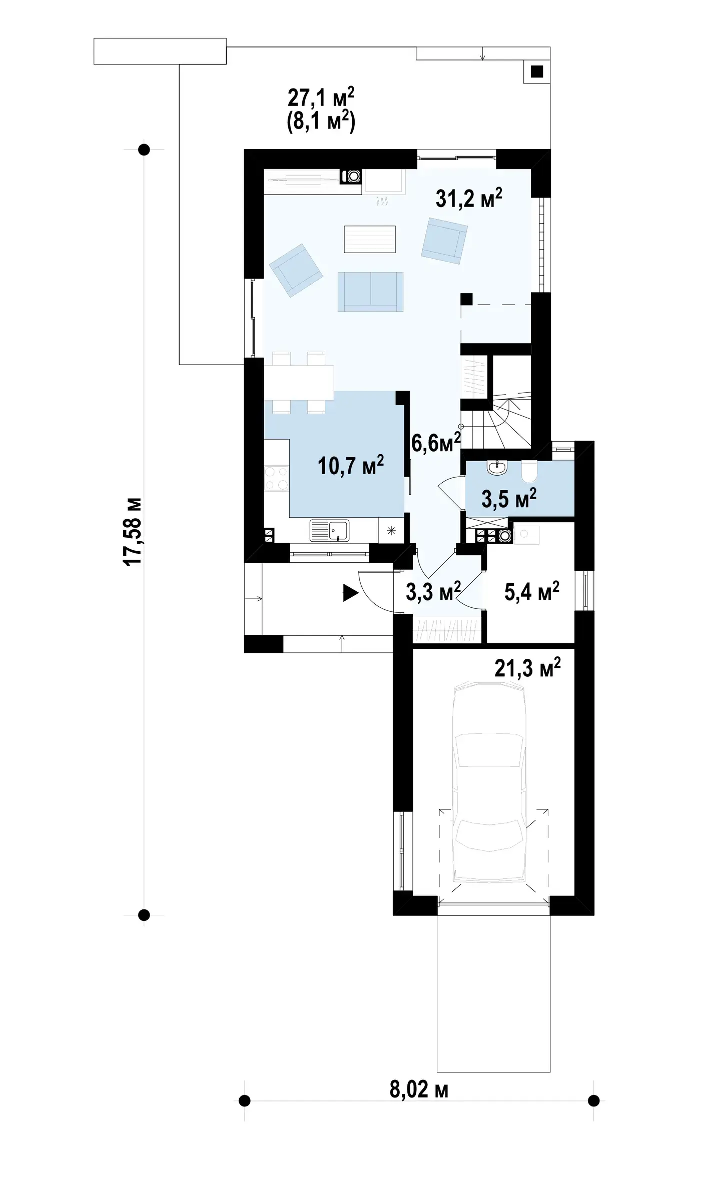 1-ий поверх 82,0 / 90,1 m²