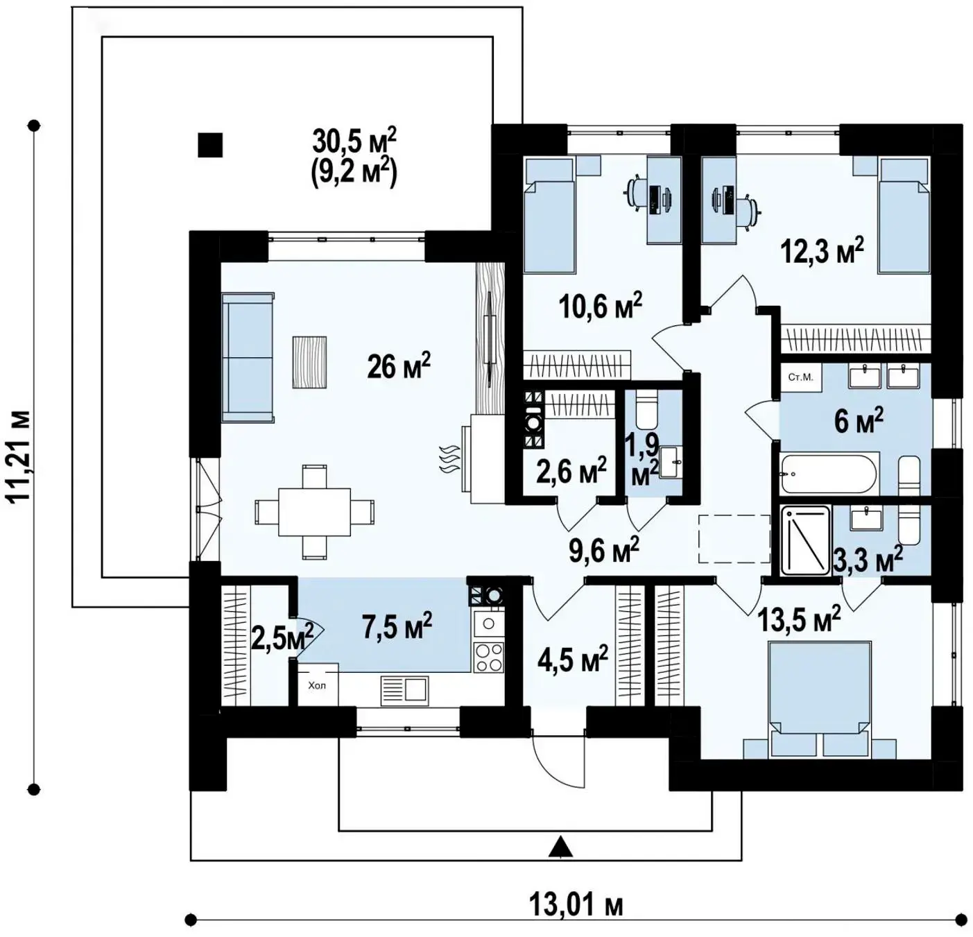 1-ий поверх 100,3 / 109,5 m²