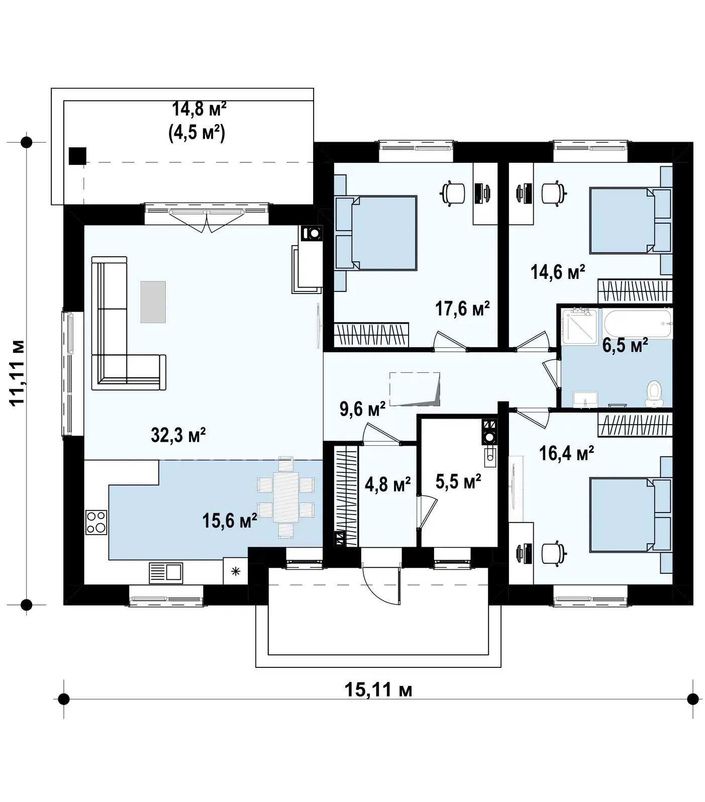 1-ий поверх 122,9 / 127,4 m²