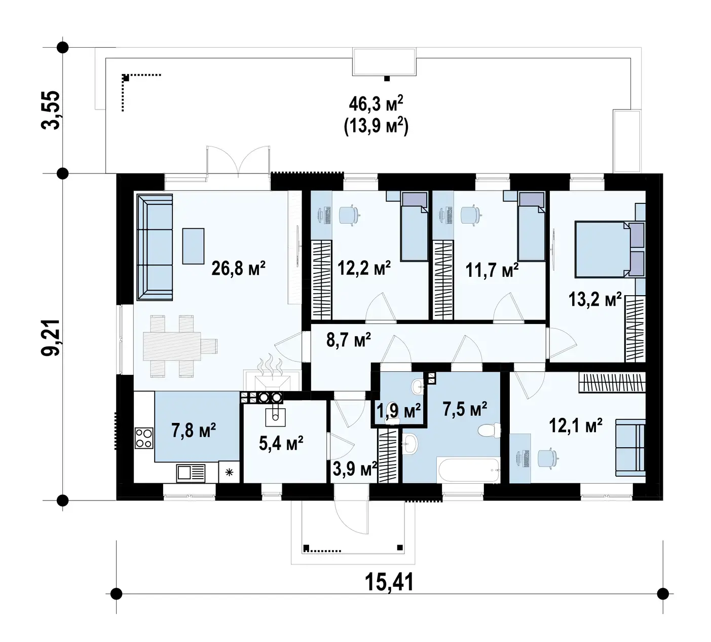 1-ий поверх 111,6 / 125,6 m²