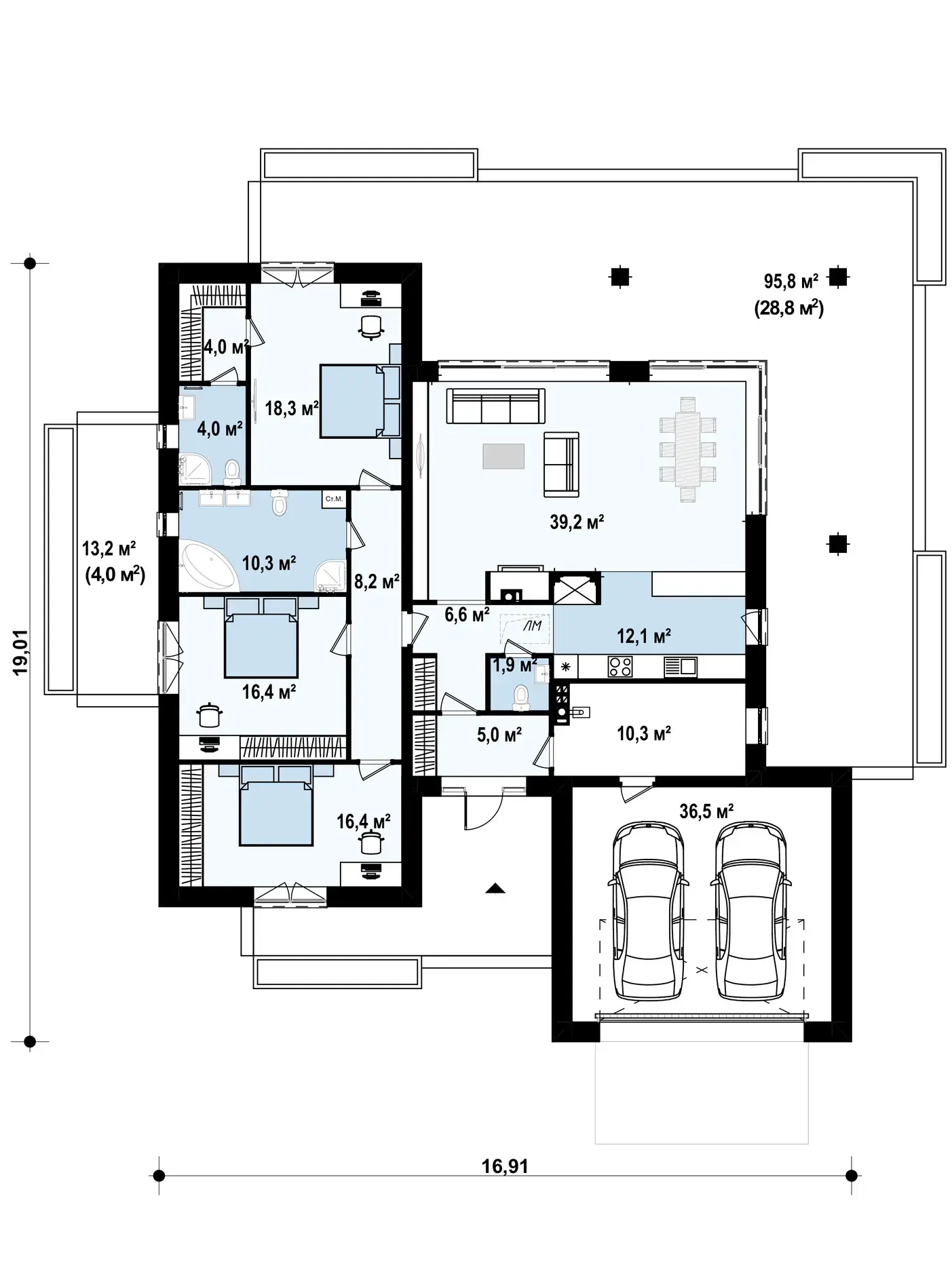 1-ий поверх 189,2 / 222,0 m²