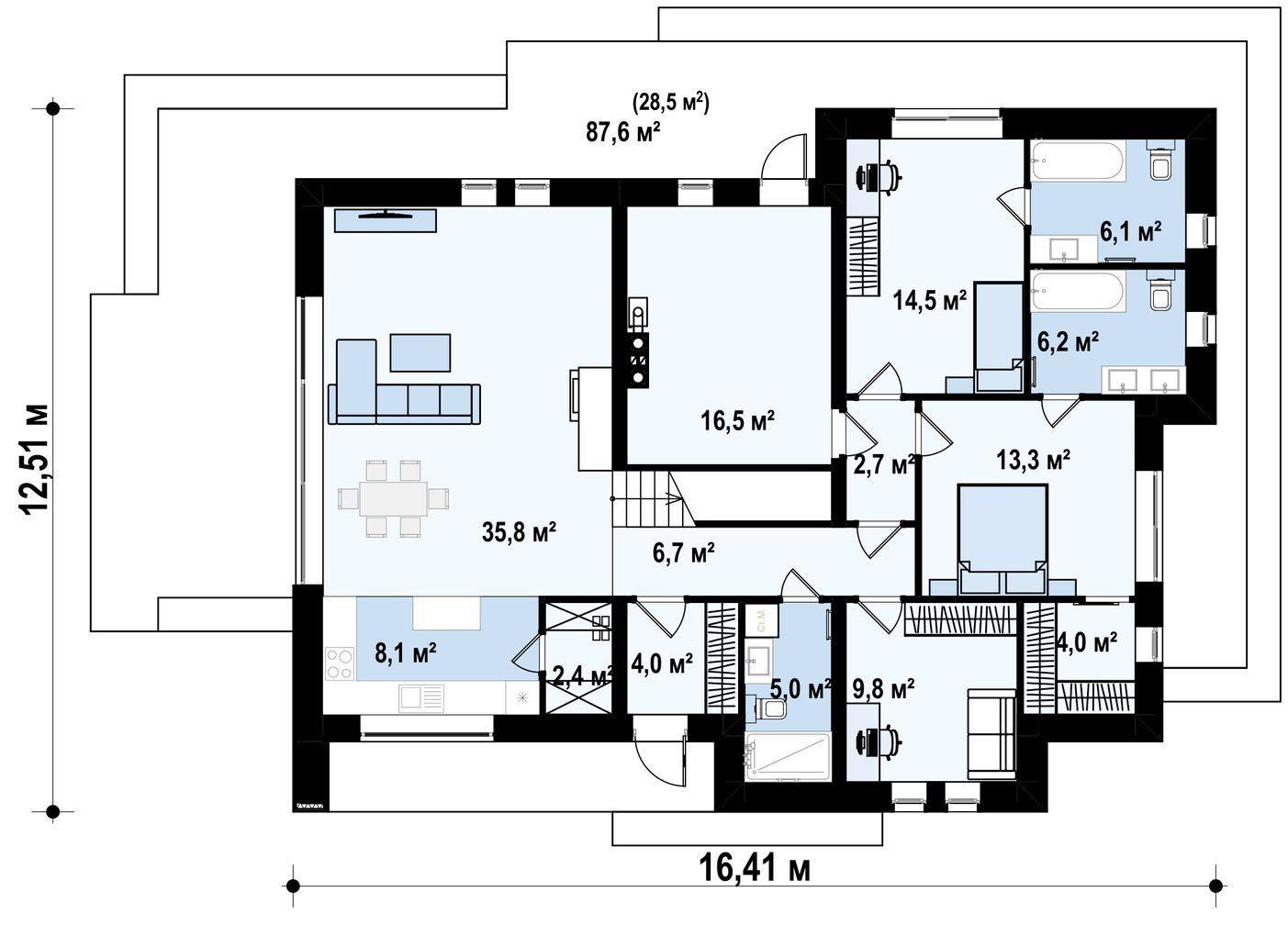 1-ий поверх 135,1 / 163,6 m²