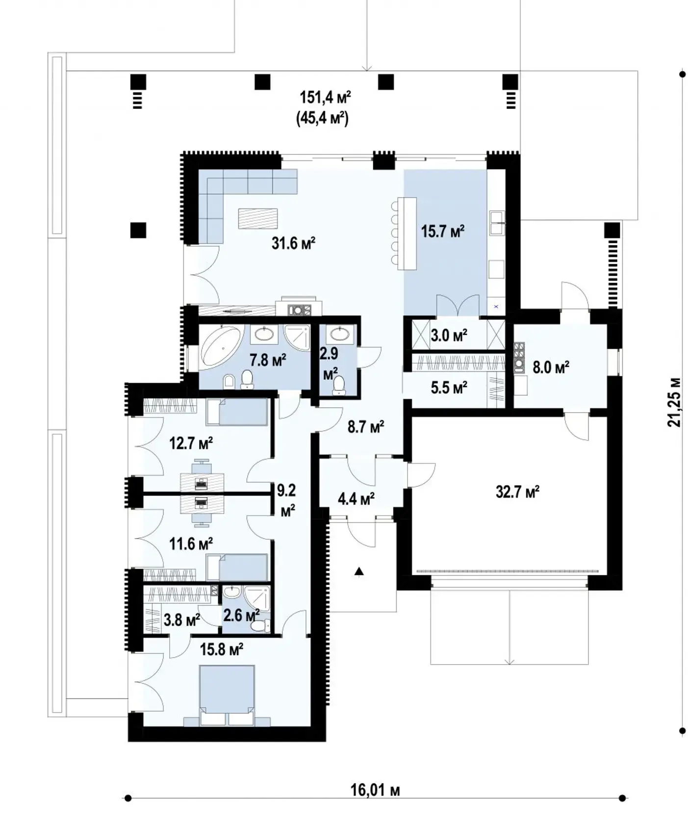 1-ий поверх 176,0 / 221,4 m²