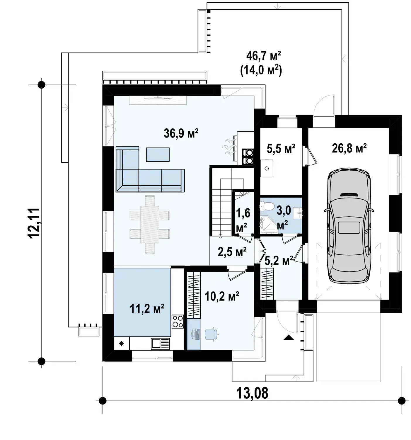 1-ий поверх 102,9 / 116,9 m²