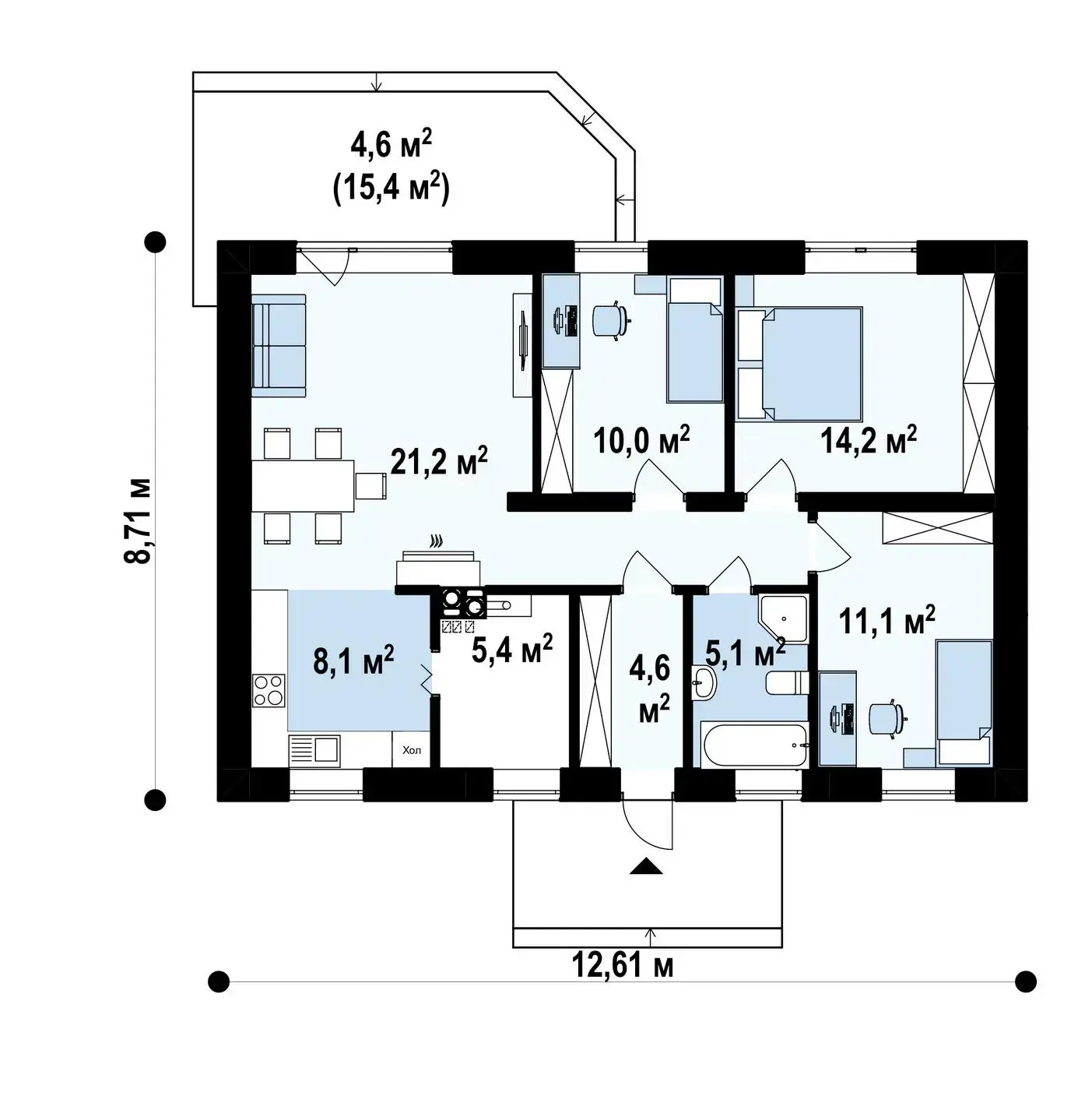 1-ий поверх 85,3 / 89,9 m²