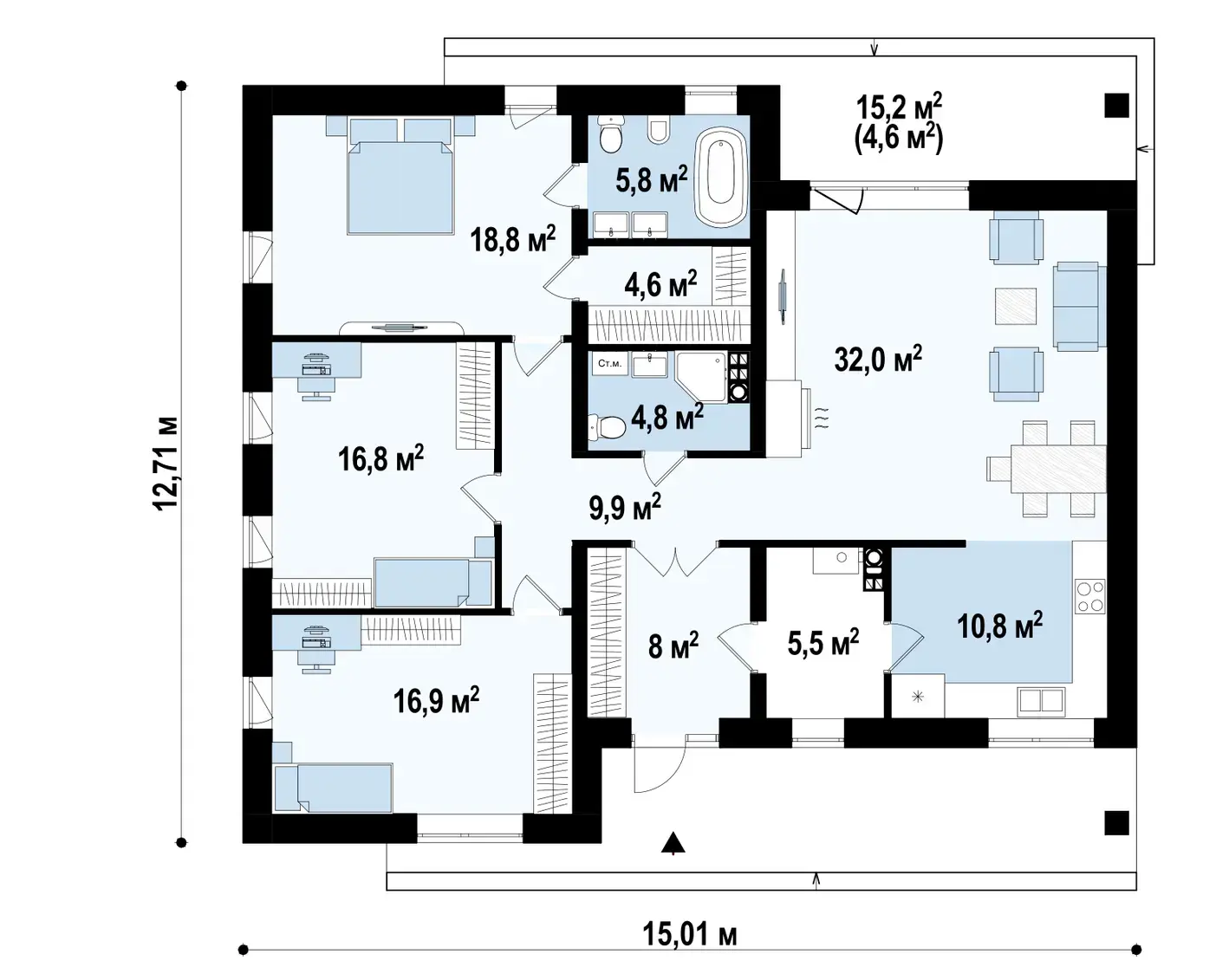 1-ий поверх 133,9 / 138,5 m²