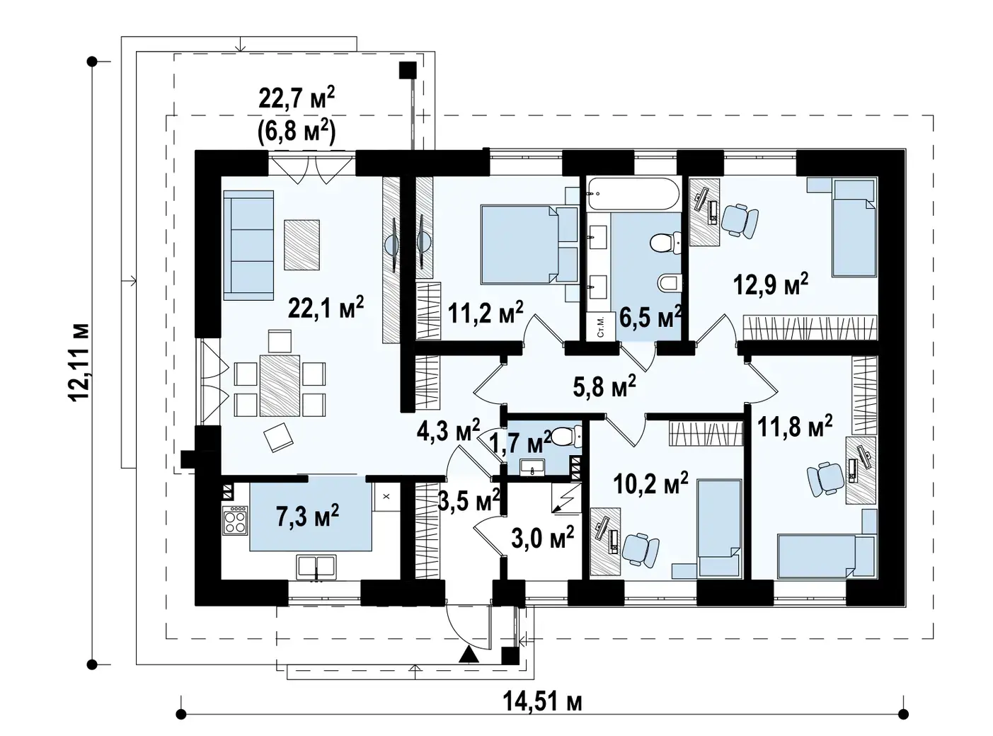 1-ий поверх 100,3 / 107,1 m²