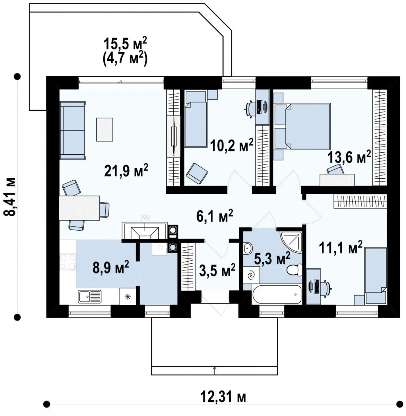 1-ий поверх 80,6 / 85,3 m²