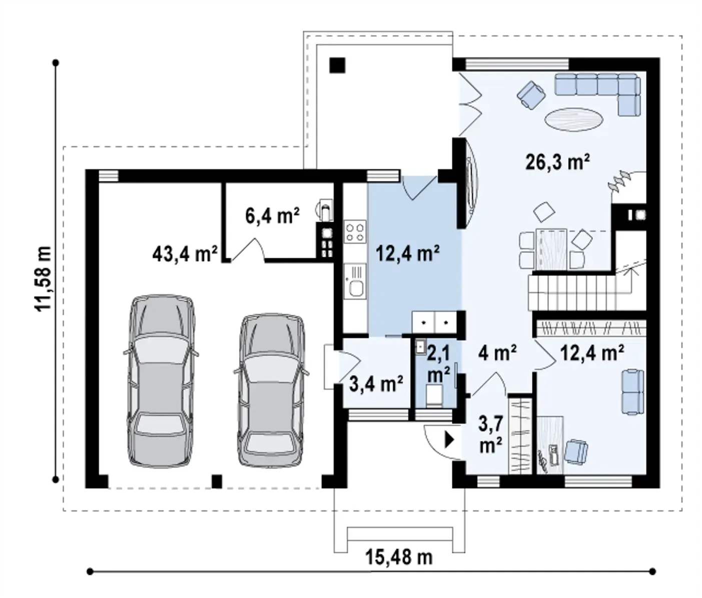 1-ий поверх 114,1 / 117,8 m²