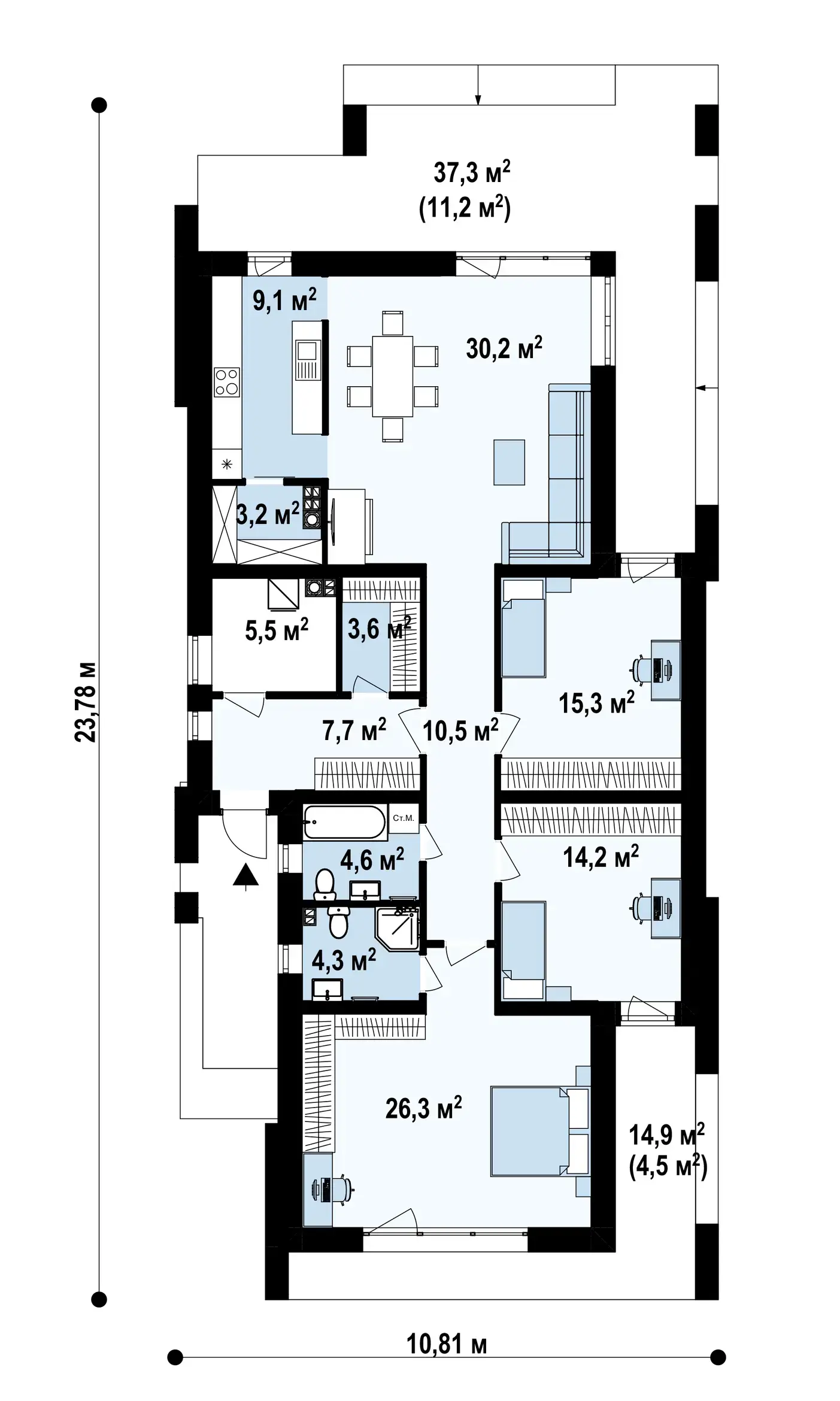 1-ий поверх 134,5 / 150,2 m²